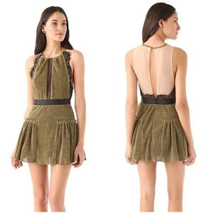 Three Floor Gold Dust A-Line Lace Mini Dress $286